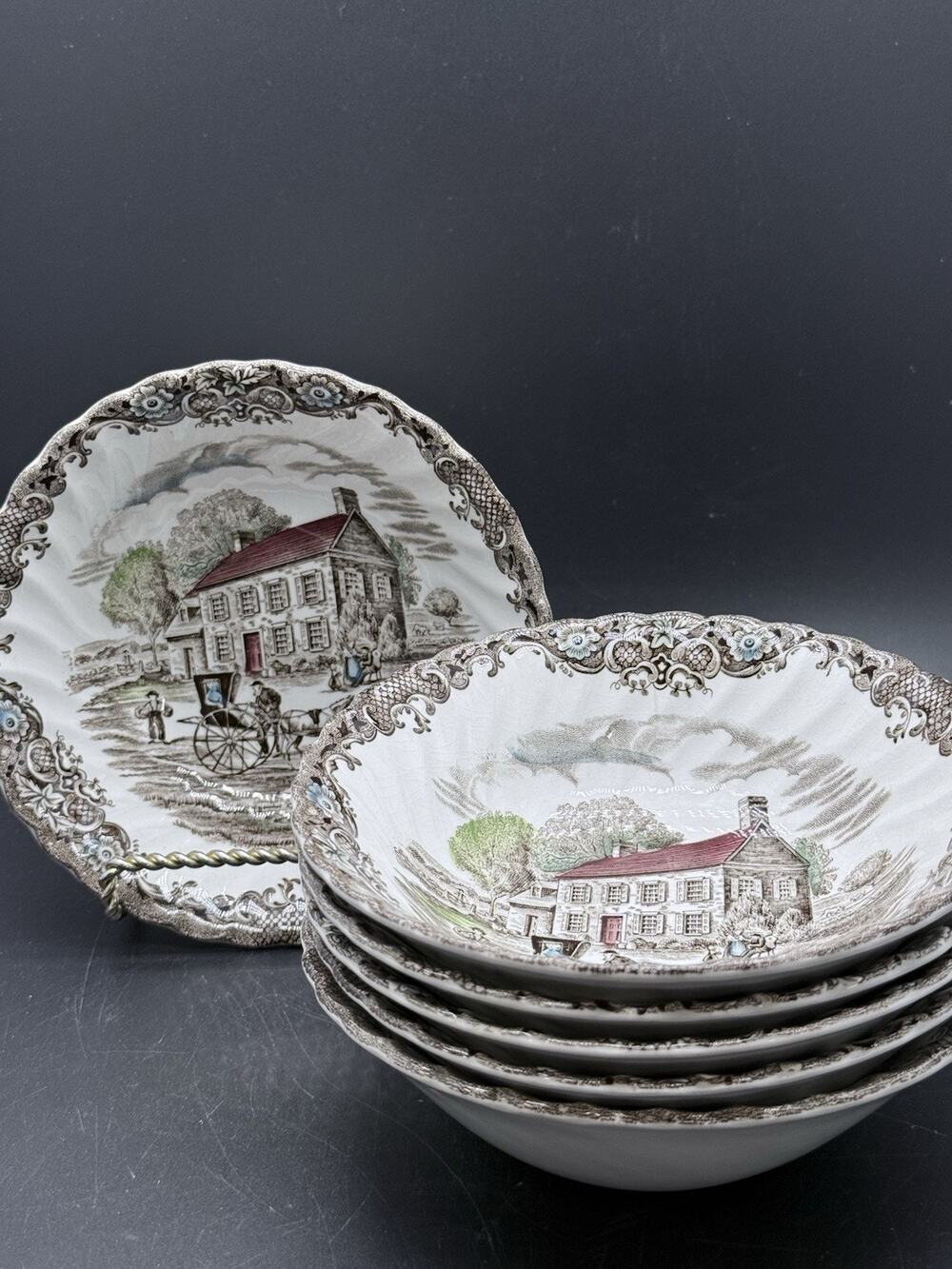Vintage Johnson Brothers Heritage Hall Soup Bowls (6) 6" Pennsylvania Fieldstone